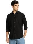 Thomas Scott Men’s Relaxed Fit Corduroy Casual Shirt | Long Sleeves, Spread Collar | Soft Polyester Fabric (TS1636_Black_S)