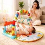 Kidsmate Little Explorer Play Gym Mat for Babies 0 to 12 Months, Kick and Play Piano Baby Gym, 4 Hanging Rattles & Mirror, Tummy Time Activity Play Mat, Newborn Toys Gift for Baby Boys and Girls