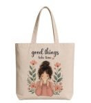KAILESTA Cotton Large Canvas Tote Bag with Zipper for Office Travel Beach (Coffe Girl)