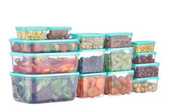 Amazon Brand – Solimo Plastic Container Set with Airtight Lids | BPA-Free | Microwave & Dishwasher Safe | Kitchen Storage Containers | Set of 15