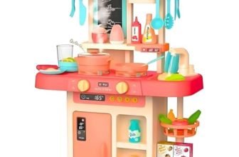 Storio Kitchen Set for Girls, Kids Kitchen Set with Gas Sound & Light