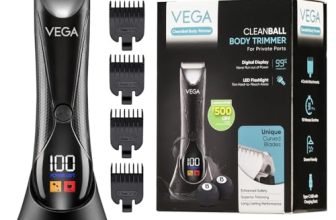 VEGA Cleanball Full Body Trimmer for Men|Private Parts, Pubic Hair, Balls, Manscaping, Body Multi-Purpose|IPX5 Waterproof|No Nicks or Cuts|90 Min Non-Stop Runtime|Fast Charge, 2 Year Warranty, VHTH-33