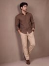 Tibra Collection Men Solid Casual Brown Shirt