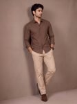 Tibra Collection Men Solid Casual Brown Shirt
