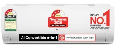 LG 1.5 Ton 3 Star, 5500W Max Cooling Capacity, Smart Inverter Split AC (Copper, AI Convertible 6-in-1, Energy Saving & Faster Cooling at 55℃, Allergen Protection, Monsoon Comfort, AS-Q19HNXE, White)