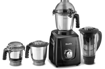 Sujata MG03 Mixer Grinder|1000 Watts Double Ball Bearing Motor|25000 RPM|Non-Stop 90 Mins Running|4 Jars including 1750ml Blender with Coconut Milk Extractor, 1500ml, 1000ml, 500ml Jar| (Black)