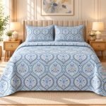 BSB HOME 240 TC Premium Floral Printed Double Bedsheet with 2 Pillow Covers, Soft Breathable King Size Bed Sheet, Elegant Bedroom Decor, Comfortable Care – 90 x 100 Inches (229 x 254 cm) – Powder Blue
