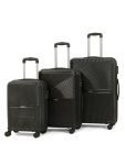 Teakwood Set of 3 8 Wheels Trolley Bag, Hard Cabin with Zipper Closure, Adjustable Push Button & Cross Side Strap, Number Lock System 360 Degree (Set of 3, Black)