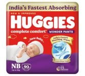 Huggies Complete Comfort Wonder Pants | Pant Style Baby Diapers Newborn Size (NB/XS), 90 Count | India’s Fastest Absorbing Diaper, Prevents Diaper Rash, Ideal for 0-5 Kgs