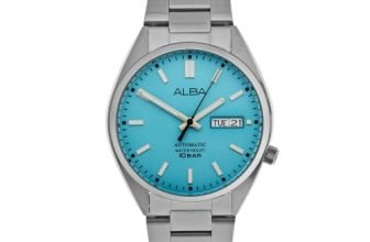 ALBA AL4321X1 Automatic Analog Watch for Men | Ice Blue Patterned Dial | Japanese Automatic Y676 Movement | Stainless Steel Bracelet | Day & Date Display | 10 BAR Water Resistant | Mineral Crystal | See-Through Case Back