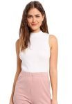 TUSI Women’s Essential Tank Top High/Mock Neck Full Length Turtle Neck Sleeveless Knit Rib Stretchable CT-03 (Medium, WHITE)