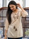 RR SA KURTIS Casual Embroidered Women Beige Top