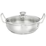 Amazon Brand – Solimo Cookware Karahi/Wok (1.5L) | Food-Grade Stainless Steel | Even Heat Distribution | 1 yr Warranty | Induction & Versatile Heat Source Compatible