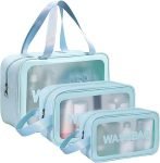 LUMONY® Makeup Pouch Bag PVC Travel Toiletries Organizer Cosmetic Bags Wash Bag Pouch for Travel Kit Toiletry Bag Portable Organizer Case Carry Pouch for Women Bathroom Set of 3