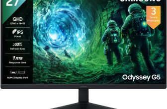 Samsung Odyssey G5 68.4 cm (27 inch) Quad HD LED Backlit IPS Panel with HDR10, FreeSync Premium, Ports-DP,2 HDMI,Headphone, Wall Mountable, Fast Gaming Gaming Monitor (LS27FG530EWXXL)(Response Time: 1 ms, 200 Hz Refresh Rate)