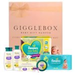 GIGGLEBOX Premium Baby Gift Hamper | Pampers Newborn Diapers & Wipes, Himalaya Baby Care With Pure Cow Ghee & Tedibar Soap | Essential Baby Care Set For Gifting & Daily Use,7 Count