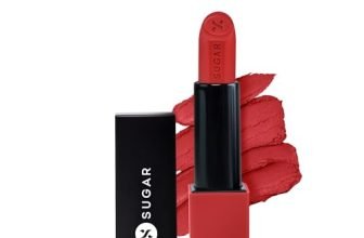 SUGAR Cosmetics Glide Peptide Serum Lipstick with Hyaluronic Acid & Vitamin E | Velvet Matte Lipstick for Indian Skin | 1-Swipe Full Coverage | 4.2gm – 04 Cairo Crimson