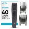 VEGA Power Lite Beard Trimmer for Men with Self-Sharpening Stainless Steel Blades, 40 Length Settings, 90 Min Runtime, 2 Comb Attachment, USB Type-C, Travel Lock, Hair Trimmer, 2Yrs Warranty (VHTH-38)