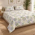 Bombay Dyeing Cardinal Floral Green Super King Size Bedsheet Set (3 Pc)
