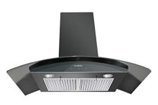 Eurodomo 90 cm 1200 m³/hr curved glass Kitchen Chimney (HOOD GARNET TC BK 90 (EURODOMO), Baffle Filter, Touch Control, Black)
