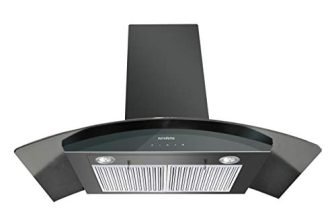 Eurodomo 90 cm 1200 m³/hr curved glass Kitchen Chimney (HOOD GARNET TC BK 90 (EURODOMO), Baffle Filter, Touch Control, Black)