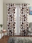 Cortina 2 Piece Floral Design Panel Eyelet Polyester Curtains (Brown, 7FEET)
