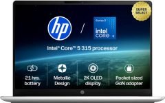 HP Omnibook 3 Next Gen AI PC, 2K OLED Intel Core 5 Series 3 315 – (12 GB/512 GB SSD/Windows 11 Home) 14-ht0242TU Laptop(14 inch, Glacier Silver Aluminum, 1.4 kg, With MS Office)