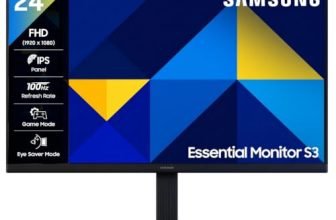 Samsung 24″(60.5 cm) Flat IPS Monitor|IPS Panel|FHD 1920 x 1080|100 Hz|New Super Slim Design|Ports-HDMI,VGA|Tilt Stand Feature -2˚ to 21˚|Game Mode|Eye Saver Mode|Wall Mountable|LS24D300GAWXXL|Black