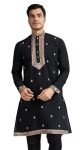 Kalaanj Men’s Embroidered Silk Kurta || Only Kurta (KALSS2501MK-Black-XXL)