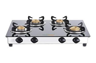 Greenchef NEXA 4 Burner Glass top Gas stove, ISI certified (4 Burner) Manual, Black