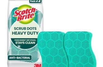 Scotch-Brite Heavy Duty Scrub Dots for Powerful Scrubbing, Suitable for Iron Cast, Stainless Steel & Non-Coated Cookware, Rinses Clean and Stays Odor Free (2 Pieces)