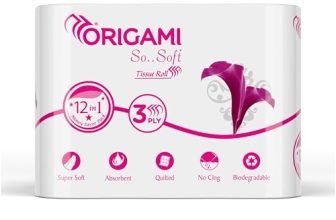 Origami 3 Ply Toilet Tissue Paper Roll – Pack of 12 (140 Pulls Per Roll, 1,680 Sheets)