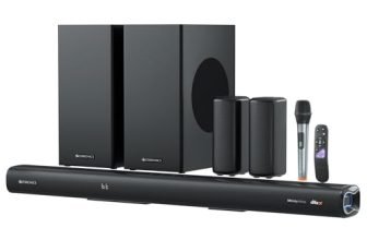 ZEBRONICS Juke BAR 9900 Soundbar, 725 Watts, DTS X, Dolby Atmos, 5.2.4 CH, 2X Wireless (Subwoofer & Satellites), BT v5.3 | HDMI eARC | Optical in | AUX | USB, RGB LED, Wireless UHF Mic, Deep Bass