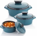 NARIYA ISI CERTIFIED CASSEROLE SET HOTPOT ROTI BOX HOTBOX HOTPOT BOX FOR KITCHEN Pack of 3 Thermoware Casserole Set(1750 ml, 1050 ml, 550 ml)