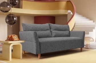 Sleepyhead Drip Pro Designed by Duroflex – 3 Seater Sofa for Living Room, 4-Inch Foam, Zig-Zag Springs, Removable Back Cushions, Inclined Arms, Wooden-Finish Legs, Modern Sofa Sets – Charcoal Grey