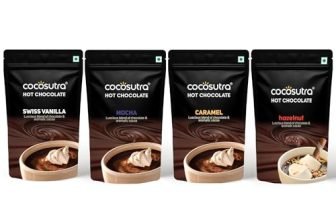COCOSUTRA Hot Chocolate Mix Combo | Swiss Vanilla, Mocha, Caramel & Hazelnut Flavoured | Enjoy hot or cold | Pack of 4 (Each 100 g) 400 g | Vegan Drinking Chocolate