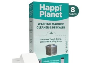 Happi Planet | Washing Machine Cleaner & Descaler Tablets | 8 Tablets | Removes Tough Grime, Limescale & Soap Scum | Used for Top & Front Load | Protects Clothes from Residue
