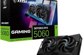 MSI GeForce RTX 5060 8G Gaming OC V1 Graphics Card, 8GB GDDR7, 128-bit, PCIe Gen 5, 2587 MHz Boost Clock, STORMFORCE Fan Cooling, HDMI 2.1b, DisplayPort 2.1b, NVIDIA Blackwell Architecture