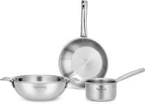 Lifelong Triply Kadai, Frypan & Saucepan Induction Bottom Cookware Set(Stainless Steel, 3 – Piece)