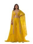 Women’s Alexa Embroidery 3-Piece Set, Georgette Embroidered Crop Top with Palazzo Pants and Long Dupatta, Ethnic Indian Suit Set for Festive, Wedding & Celebration Wear (3 Piece Set – Yellow – L)