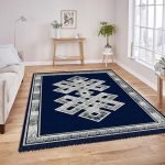 VAS COLLECTIONS Premium Chenille Carpet | 500 GSM Velvet Carpet/Area Rug/Durries with Fine Gold Yarn for Living Room, Bedroom, Runner| Blue, 150×210 cm or 5×7 ft