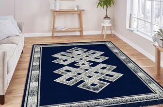 VAS COLLECTIONS Premium Chenille Carpet | 500 GSM Velvet Carpet/Area Rug/Durries with Fine Gold Yarn for Living Room, Bedroom, Runner| Blue, 150×210 cm or 5×7 ft