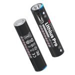 Portronics AAA Lithius Pro Type C Rechargeable Batteries, Pack of 2, Lithium Ion Cell Composition, Upto 542mAh Capacity, Low Self Discharge, No Separate Charger Required (Black)