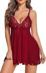 Blossea Soft Net Babydoll Lingerie Set | Lightweight Breathable Nightwear Sleepwear Bikini Dress | Women Romantic Night Dress Lingerie for Honeymoon First Night (1003, Maroon, 2XL)