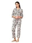 Unifringe Night Suit for Women’s| Zebra Printed Cotton Night Dress| 3/4 Sleeves Shirt and Pajama Set(Black & White-L)