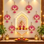 Lotus Hanging for Decoration | Handmade Wall Decor with Jhumki Style | Set of 6 Pink/Rani | Export Quality Lotus Hanging for Home, Temple & Pooja Room | Diwali, Wedding & Festival Decor