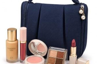 Cortina Large Travel Toiletry & Makeup Organizer Bag – for Men & Women – Portable Cosmetic Storage Bag with Handle & Zipper Closure – Dark-Blue