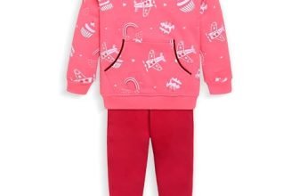 LuvLap Baby Boys Full Sleeve Sweatshirt & Pyjama Set Pack of 1, Cotton Rich Fleece, Salmon Rose, M (3 to 6 Months)