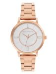 French Connection Ephiphany MOP White Round Analog Watch with Rose Gold Metal Strap for Women – FCN00066F