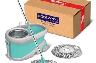 Spotzero by Milton Prime Stainless Steel Wringer Spin Mop with Big Wheel, Puller Handle, Bucket Floor Cleaning and Mopping System 360° Flexible,2 Microfiber Refills, Big Size, Aqua Green